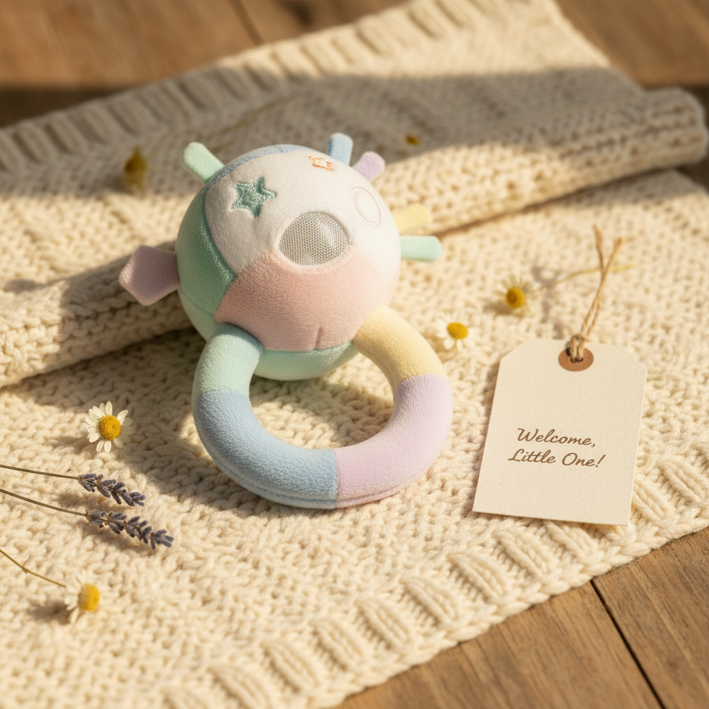 Rainbow Pastel Soft Baby Rattle — Sensory Ring Toy for Newborns & Infants