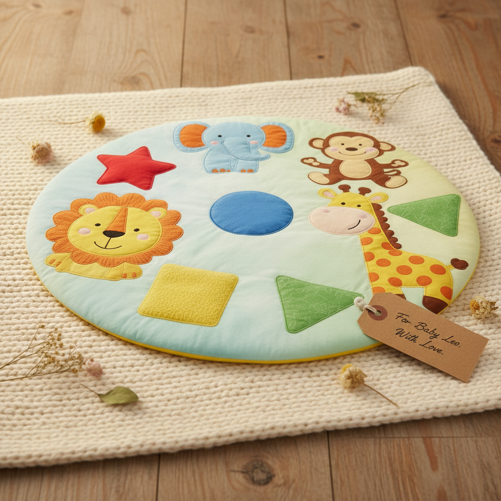 Safari Animal Baby Sensory Play Mat — Soft Round Tummy Time Mat for Newborns & Toddlers